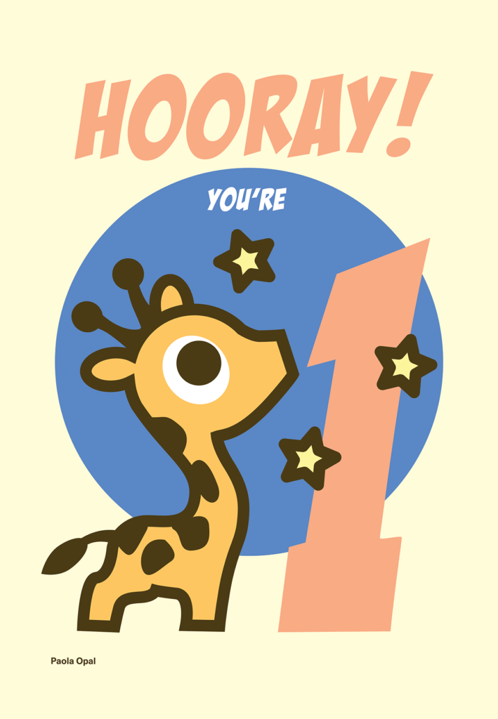 Hooray You're One! birthday card with saffy the giraffe